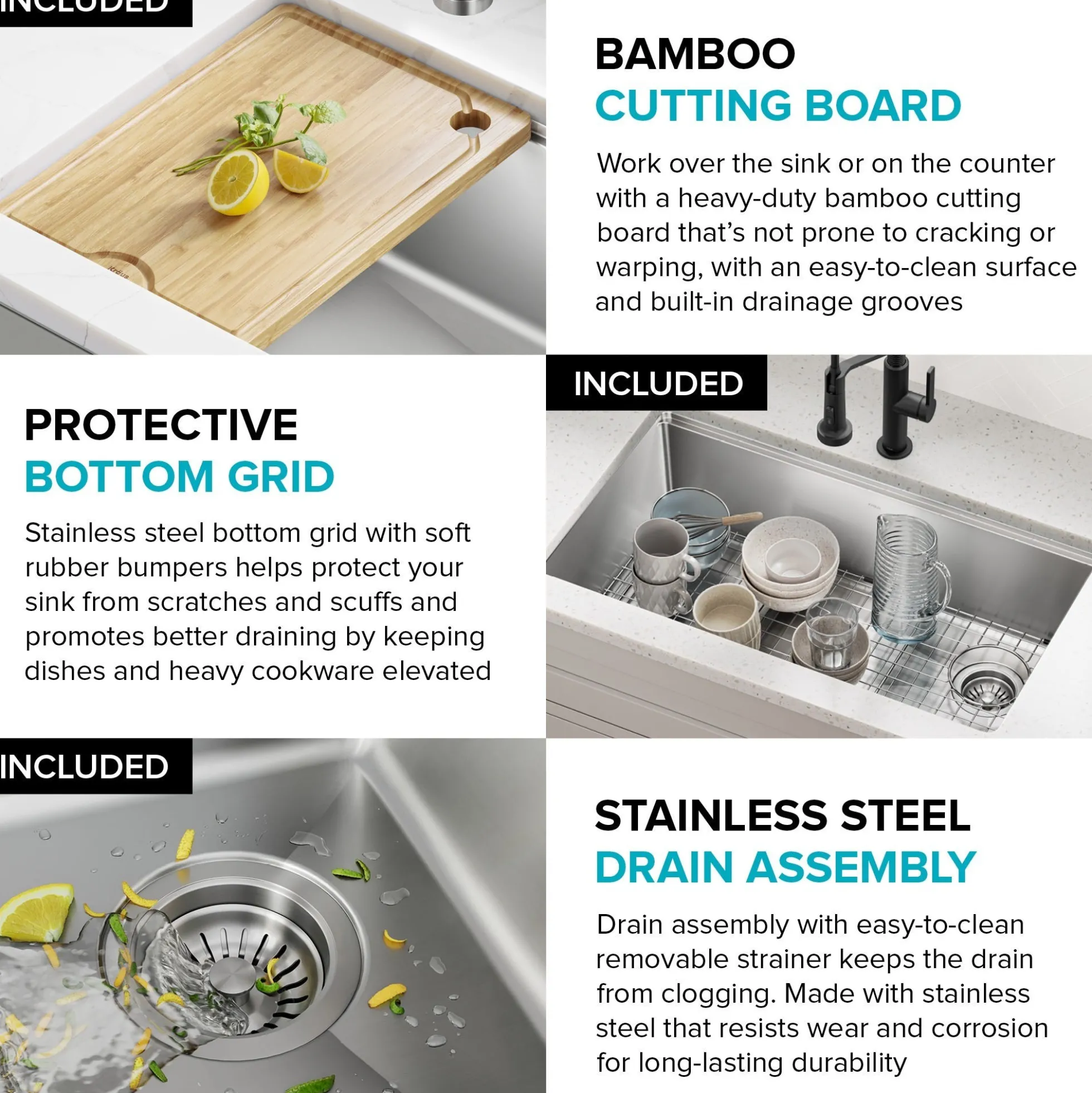 32” Undermount WorkstationSingle Bowl18-GaugeStainless Steel Kitchen Sinkwith Accessories