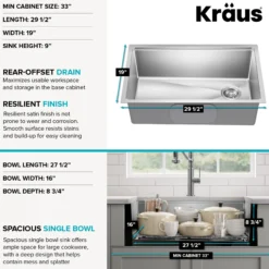 30”Undermount Workstation Single Bowl 18-GaugeStainless Steel Kitchen Sinkwith Accessories