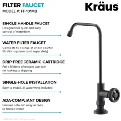 Urbix 100% Lead-Free Kitchen Water Filter Faucet in Matte Black