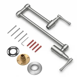 Wall Mount Pot Filler Kitchen Faucet with Retractable Arm in Spot-Free Stainless Steel