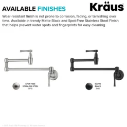 Wall Mount Pot Filler Kitchen Faucet with Retractable Arm in Spot-Free Stainless Steel