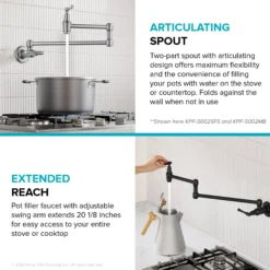 Wall Mount Pot Filler Kitchen Faucet with Retractable Arm in Spot-Free Stainless Steel