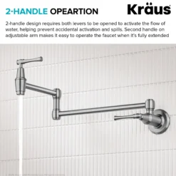 Wall Mount Pot Filler Kitchen Faucet with Retractable Arm in Spot-Free Stainless Steel
