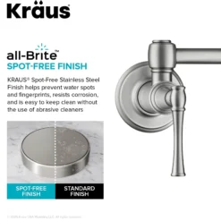 Wall Mount Pot Filler Kitchen Faucet with Retractable Arm in Spot-Free Stainless Steel