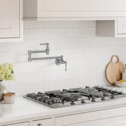Wall Mount Pot Filler Kitchen Faucet with Retractable Arm in Spot-Free Stainless Steel