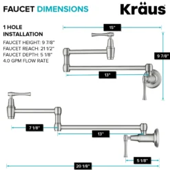 Wall Mount Pot Filler Kitchen Faucet with Retractable Arm in Spot-Free Stainless Steel