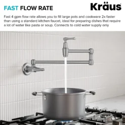 Wall Mount Pot Filler Kitchen Faucet with Retractable Arm in Spot-Free Stainless Steel