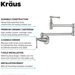 Wall Mount Pot Filler Kitchen Faucet with Retractable Arm in Spot-Free Stainless Steel