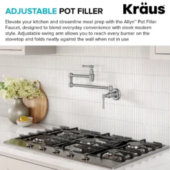 Wall Mount Pot Filler Kitchen Faucet with Retractable Arm in Spot-Free Stainless Steel
