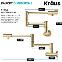 Wall Mount Pot Filler Kitchen Faucet with Retractable Arm in Spot-Free Brushed Brass