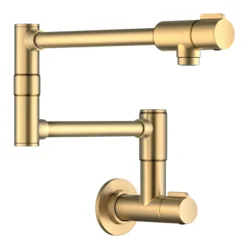 Wall Mount Pot Filler Kitchen Faucet with Retractable Arm in Spot-Free Brushed Brass
