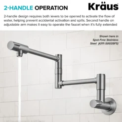 Wall Mount Pot Filler Kitchen Faucet with Retractable Arm in Spot-Free Brushed Brass