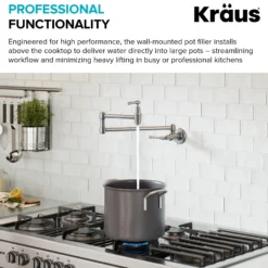 Wall Mount Pot Filler Kitchen Faucet with Retractable Arm in Matte Black
