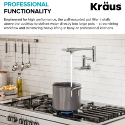 Wall Mount Pot Filler Kitchen Faucet with Retractable Arm in Matte Black