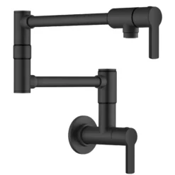 Wall Mount Pot Filler Kitchen Faucet with Retractable Arm in Matte Black