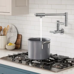 Wall Mount Pot Filler Kitchen Faucet with Retractable Arm in Spot-Free Stainless Steel