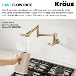 Wall Mount Pot Filler Kitchen Faucet with Retractable Arm in Spot-Free Stainless Steel