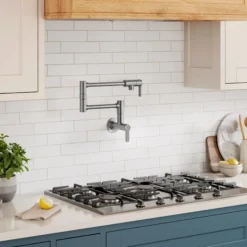 Wall Mount Pot Filler Kitchen Faucet with Retractable Arm in Spot-Free Stainless Steel