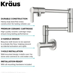 Wall Mount Pot Filler Kitchen Faucet with Retractable Arm in Spot-Free Stainless Steel