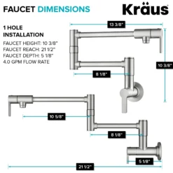 Wall Mount Pot Filler Kitchen Faucet with Retractable Arm in Spot-Free Stainless Steel