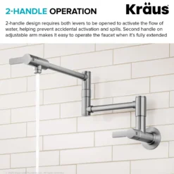 Wall Mount Pot Filler Kitchen Faucet with Retractable Arm in Spot-Free Stainless Steel