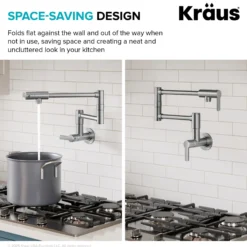 Wall Mount Pot Filler Kitchen Faucet with Retractable Arm in Spot-Free Stainless Steel