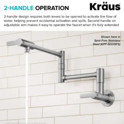 Wall Mount Pot Filler Kitchen Faucet with Retractable Arm in Spot-Free Brushed Brass