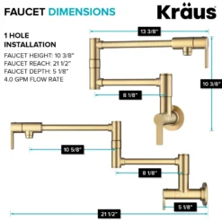 Wall Mount Pot Filler Kitchen Faucet with Retractable Arm in Spot-Free Brushed Brass