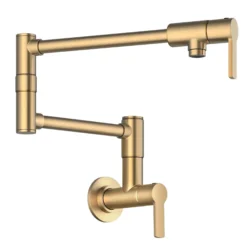 Wall Mount Pot Filler Kitchen Faucet with Retractable Arm in Spot-Free Brushed Brass