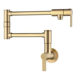 Wall Mount Pot Filler Kitchen Faucet with Retractable Arm in Spot-Free Brushed Brass