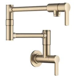 Wall Mount Pot Filler Kitchen Faucet with Retractable Arm in Spot-Free Antique Champagne Bronze