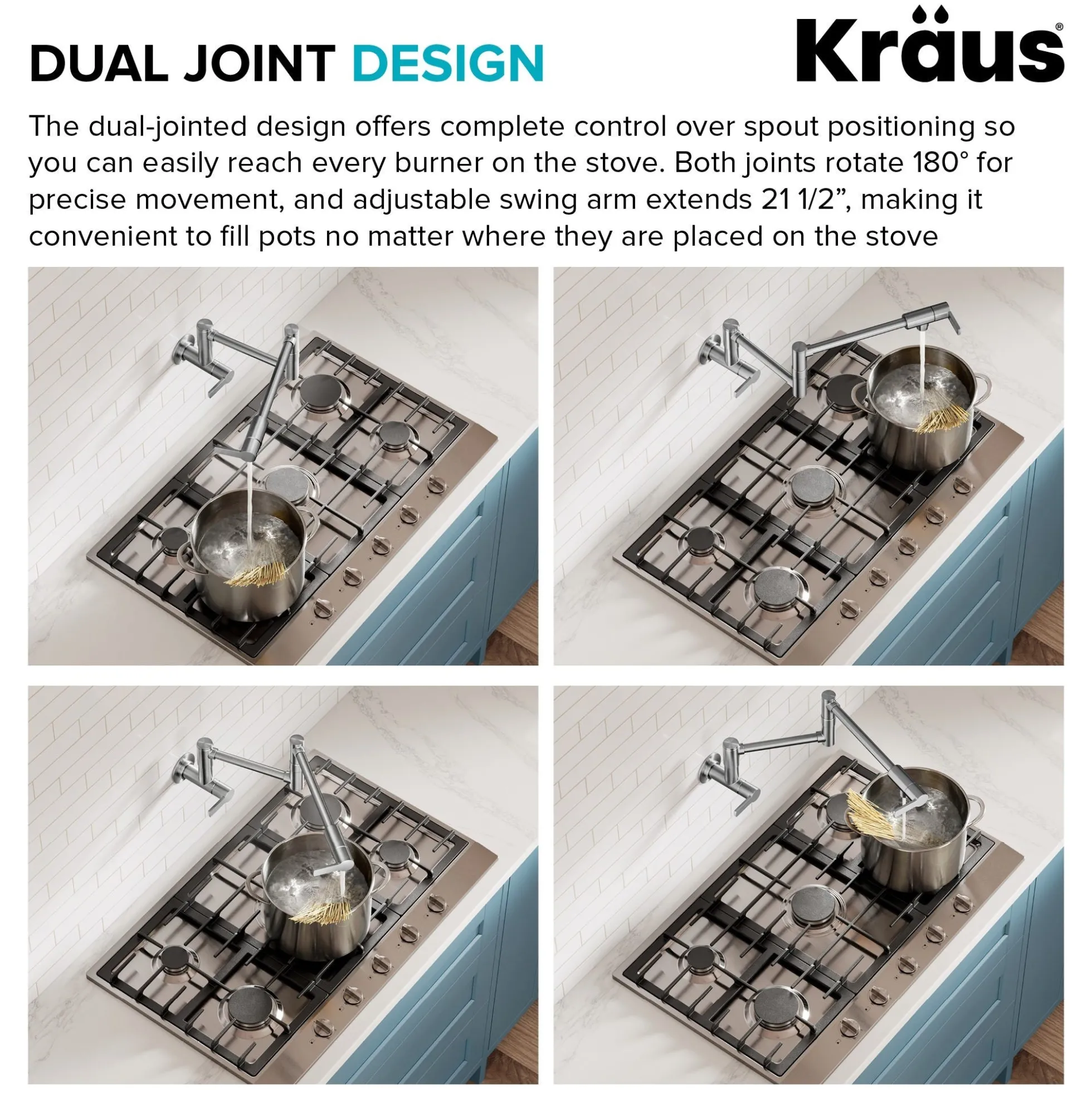 Wall Mount Pot Filler Kitchen Faucet with Retractable Arm in Spot-Free Antique Champagne Bronze
