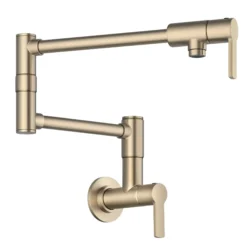 Wall Mount Pot Filler Kitchen Faucet with Retractable Arm in Spot-Free Antique Champagne Bronze
