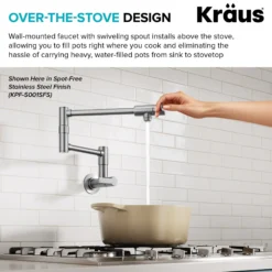 Wall Mount Pot Filler Kitchen Faucet with Retractable Arm in Spot-Free Antique Champagne Bronze