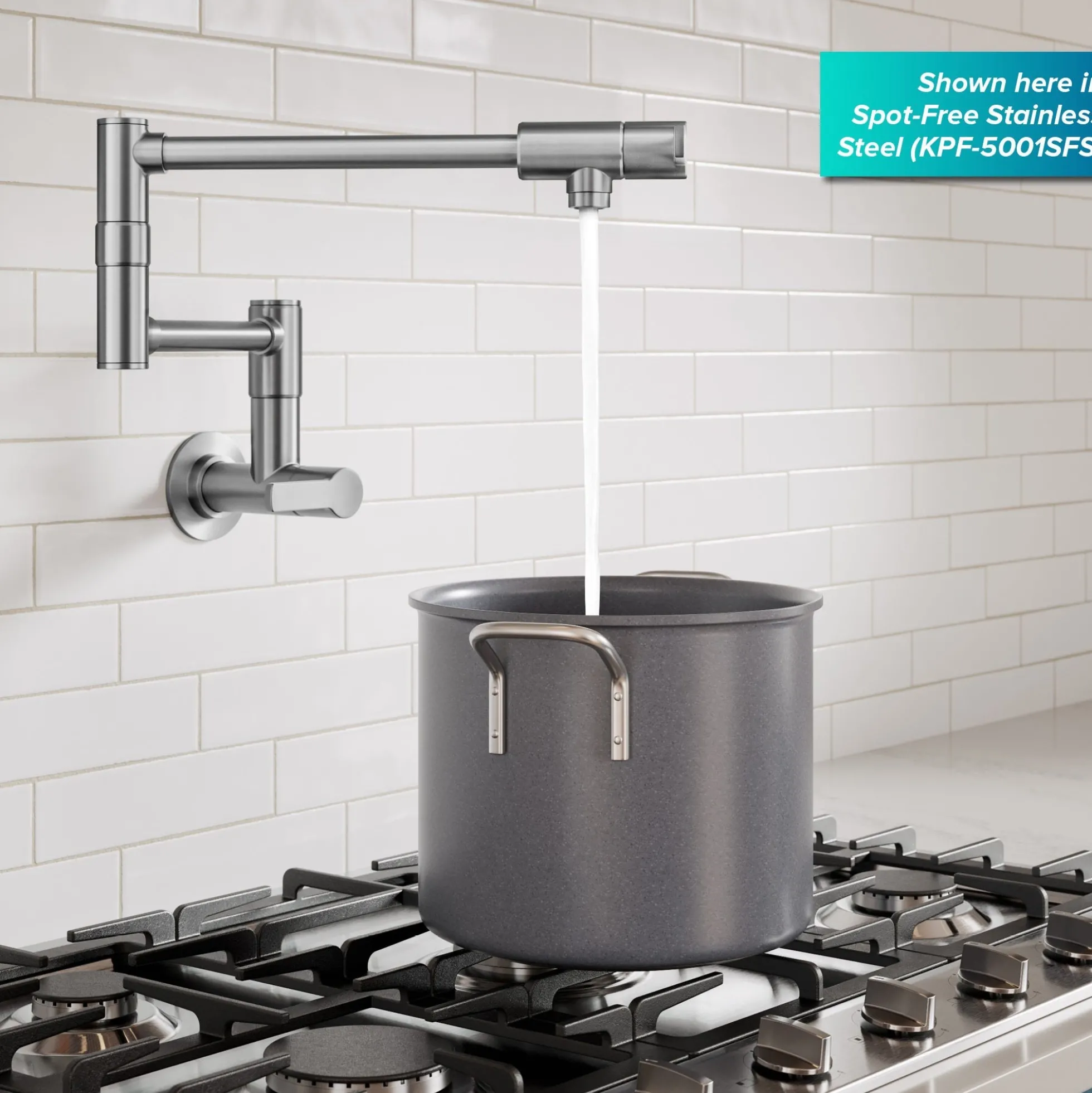 Wall Mount Pot Filler Kitchen Faucet with Retractable Arm in Spot-Free Antique Champagne Bronze