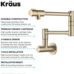 Wall Mount Pot Filler Kitchen Faucet with Retractable Arm in Spot-Free Antique Champagne Bronze