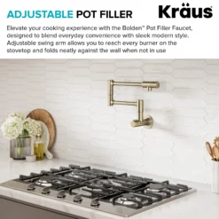 Wall Mount Pot Filler Kitchen Faucet with Retractable Arm in Spot-Free Antique Champagne Bronze