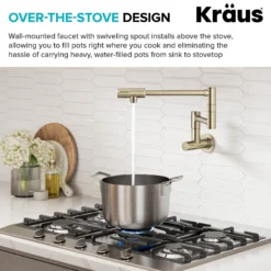 Wall Mount Pot Filler Kitchen Faucet with Retractable Arm in Spot-Free Antique Champagne Bronze