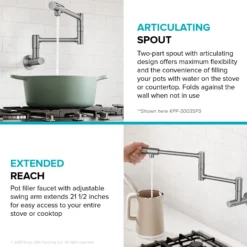 Wall Mount Pot Filler Kitchen Faucet with Retractable Arm in Spot-Free Antique Champagne Bronze