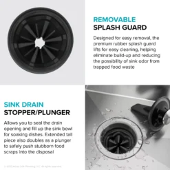 WasteGuard™ High-Speed 1/2 HP Continuous Feed Ultra-Quiet Motor Garbage Disposal with Power Cord and Flange Included and Universal Mount
