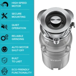 WasteGuard™ High-Speed 1/2 HP Continuous Feed Ultra-Quiet Motor Garbage Disposal with Power Cord and Flange Included and Universal Mount