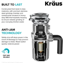 WasteGuard™ High-Speed 1/2 HP Continuous Feed Ultra-Quiet Motor Garbage Disposal with Power Cord and Flange Included and Universal Mount
