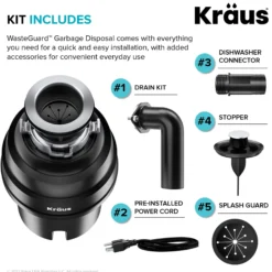 WasteGuard™ 1 HP Continuous Feed Garbage Disposal with Ultra-Quiet Motor for Kitchen Sinks with Power Cord and Flange Included