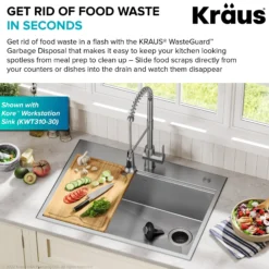 WasteGuard™ 1 HP Continuous Feed Garbage Disposal with Ultra-Quiet Motor for Kitchen Sinks with Power Cord and Flange Included