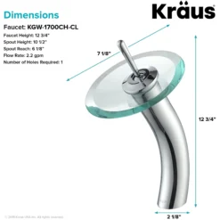 Waterfall Bathroom Faucet with Clear Glass Disk in Chrome