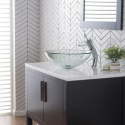 Waterfall Bathroom Faucet with Clear Glass Disk in Chrome