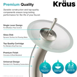 Waterfall Bathroom Faucet with Frosted Glass Disk in Satin Nickel