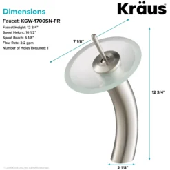 Waterfall Bathroom Faucet with Frosted Glass Disk in Satin Nickel