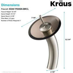 Waterfall Bathroom Faucet with Clear Brown Glass Disk in Satin Nickel