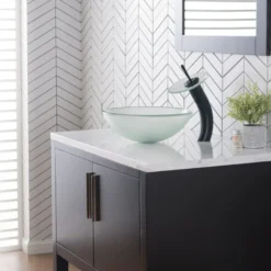 Waterfall Bathroom Faucet with Frosted Glass Disk in Oil Rubbed Bronze